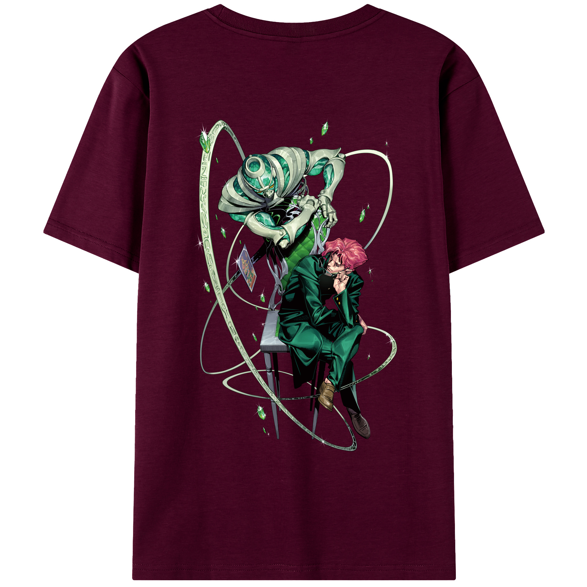 （画像用） ジョジョの奇妙な冒険 花京院 典明（かきょういん のりあき） JoJo's Bizarre Adventure Kakyoin Noriaki レディース半袖Tシャツ(バックプリント)